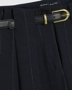 Navy Pinstripe Low Waist Belted Trousers