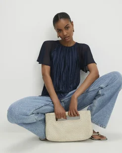 Navy Pleated Hybrid Short Sleeve T-Shirt