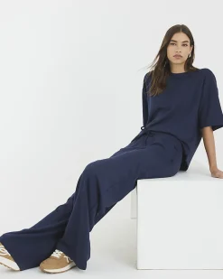 Navy Premium High Waisted Wide Leg Joggers