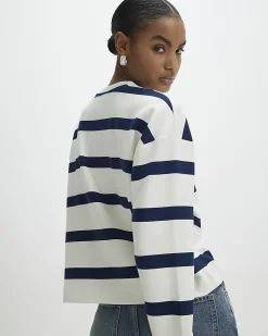 Navy Premium Striped Long Sleeve Top