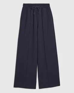 Navy Premium Wide Leg Pintuck Joggers