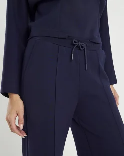 Navy Premium Wide Leg Pintuck Joggers