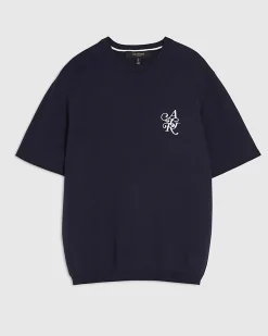 Navy Regular Fit Cotton Knitted T-Shirt