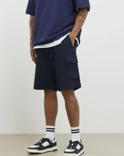 Navy Regular Fit Crosshatch Cargo Shorts