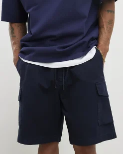 Navy Regular Fit Crosshatch Cargo Shorts