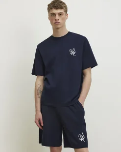 Navy Regular Fit Knitted Shorts