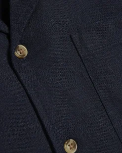 Navy Regular Fit Linen Blend Revere Shirt