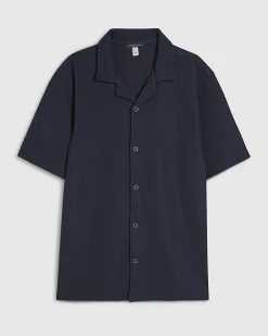 Navy Regular Fit Texture Revere Shirt