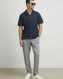 Navy Regular Fit Texture Revere Shirt