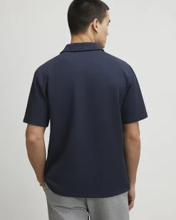 Navy Regular Fit Texture Revere Shirt