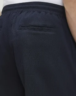 Navy Regular Fit Textured Shorts