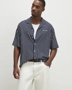 Navy Regular Fit Textured Stripe Shirt