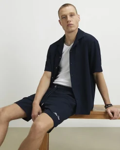 Navy Regular Fit Textured Shirt