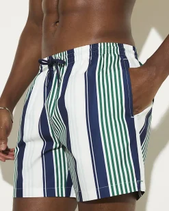 Navy Regular Length Stripe Swim Shorts