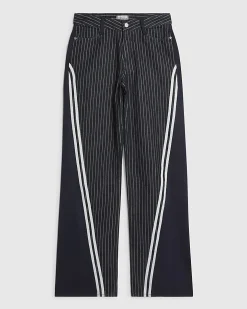 Navy Relaxed Straight Leg Stripe Hybrid Jeans
