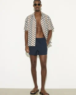 Navy Short Length Piped Swim Shorts