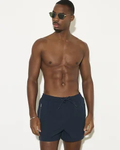 Navy Short Length Piped Swim Shorts