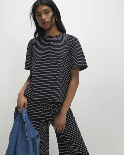 Navy Short Sleeve Striped Top