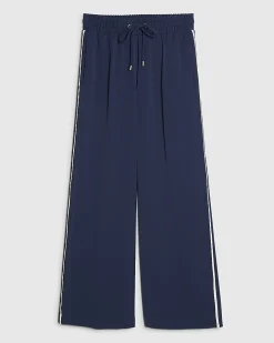 Navy Side Stripe Drawstring Wide Leg Joggers