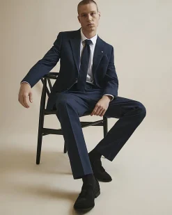 Navy Slim Fit Check Suit Trousers