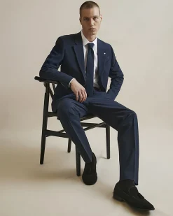 Navy Slim Fit Check Suit Jacket