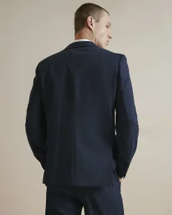 Navy Slim Fit Check Suit Jacket
