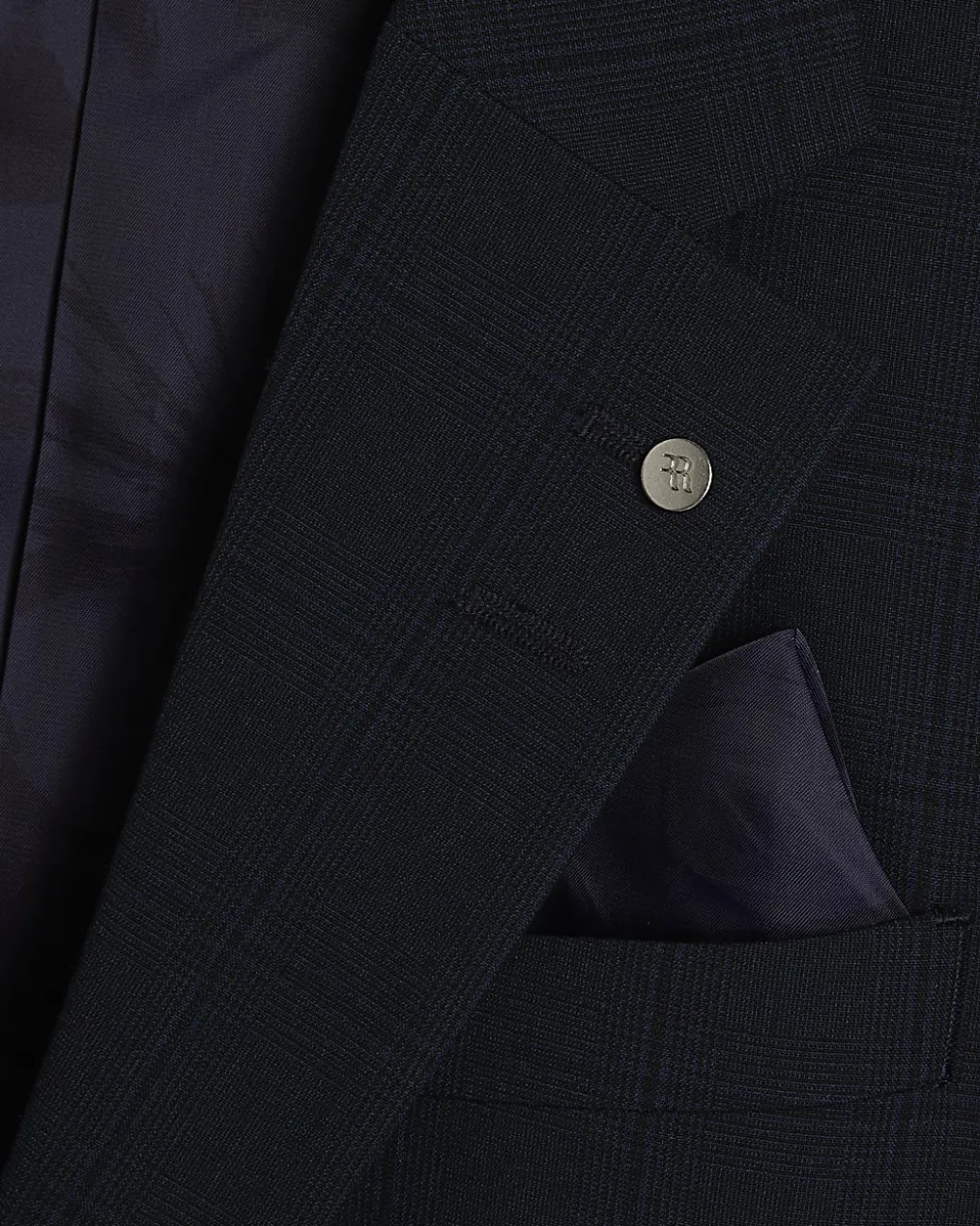 Navy Slim Fit Check Suit Jacket