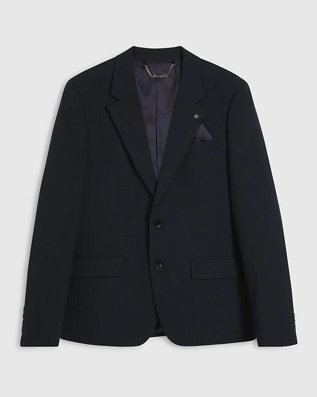 Navy Slim Fit Check Suit Jacket
