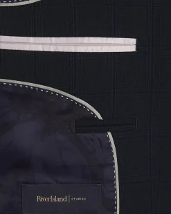 Navy Slim Fit Check Suit Jacket