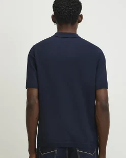 Navy Slim Fit Cotton Knitted Polo Shirt