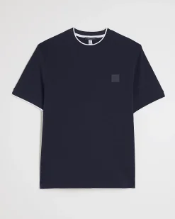 Navy Slim Fit Interlock Cotton T-Shirt