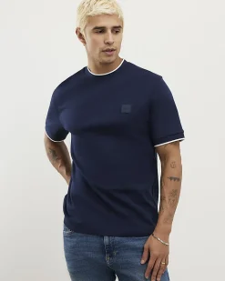 Navy Slim Fit Interlock Cotton T-Shirt