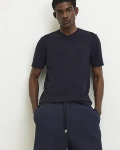 Navy Slim Fit Midweight V Neck T-Shirt