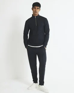 Navy Slim Fit Pique Pintuck Joggers