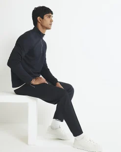 Navy Slim Fit Pique Pintuck Joggers