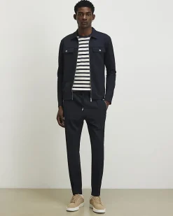 Navy Slim Fit Pique Shacket And Joggers Set