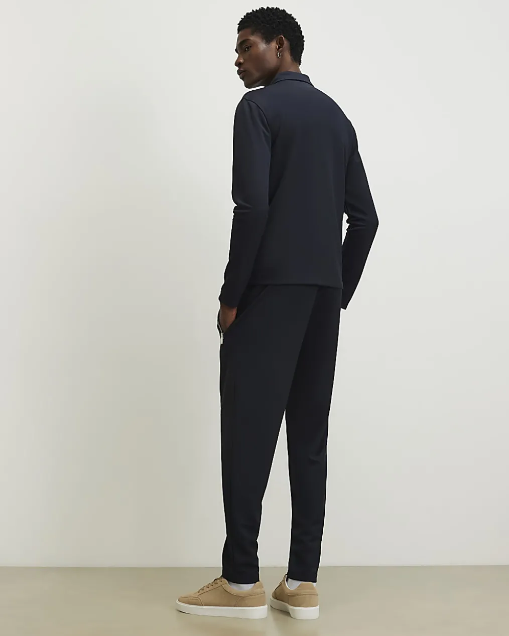 Navy Slim Fit Pique Shacket And Joggers Set