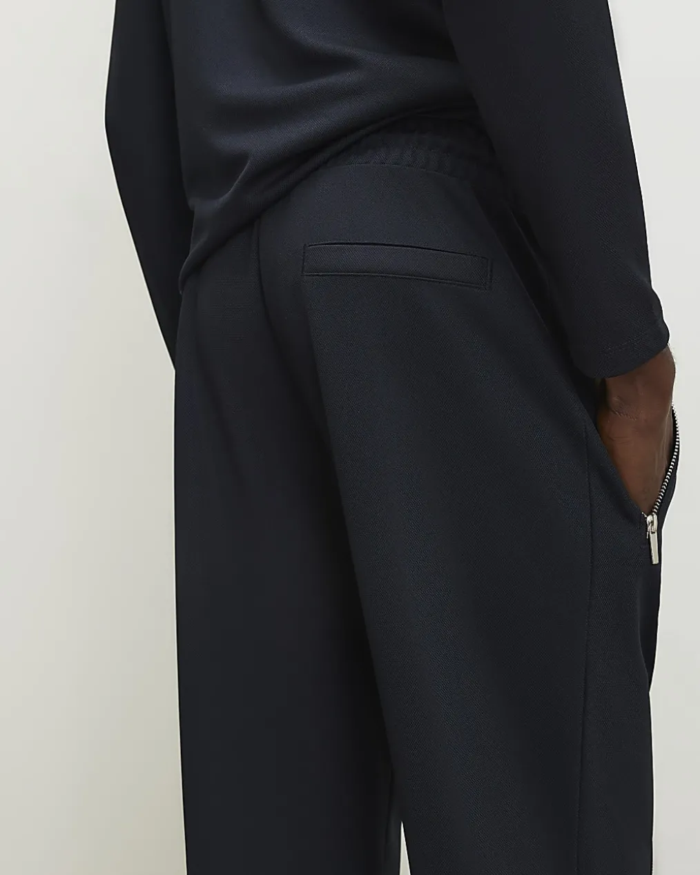 Navy Slim Fit Pique Shacket And Joggers Set