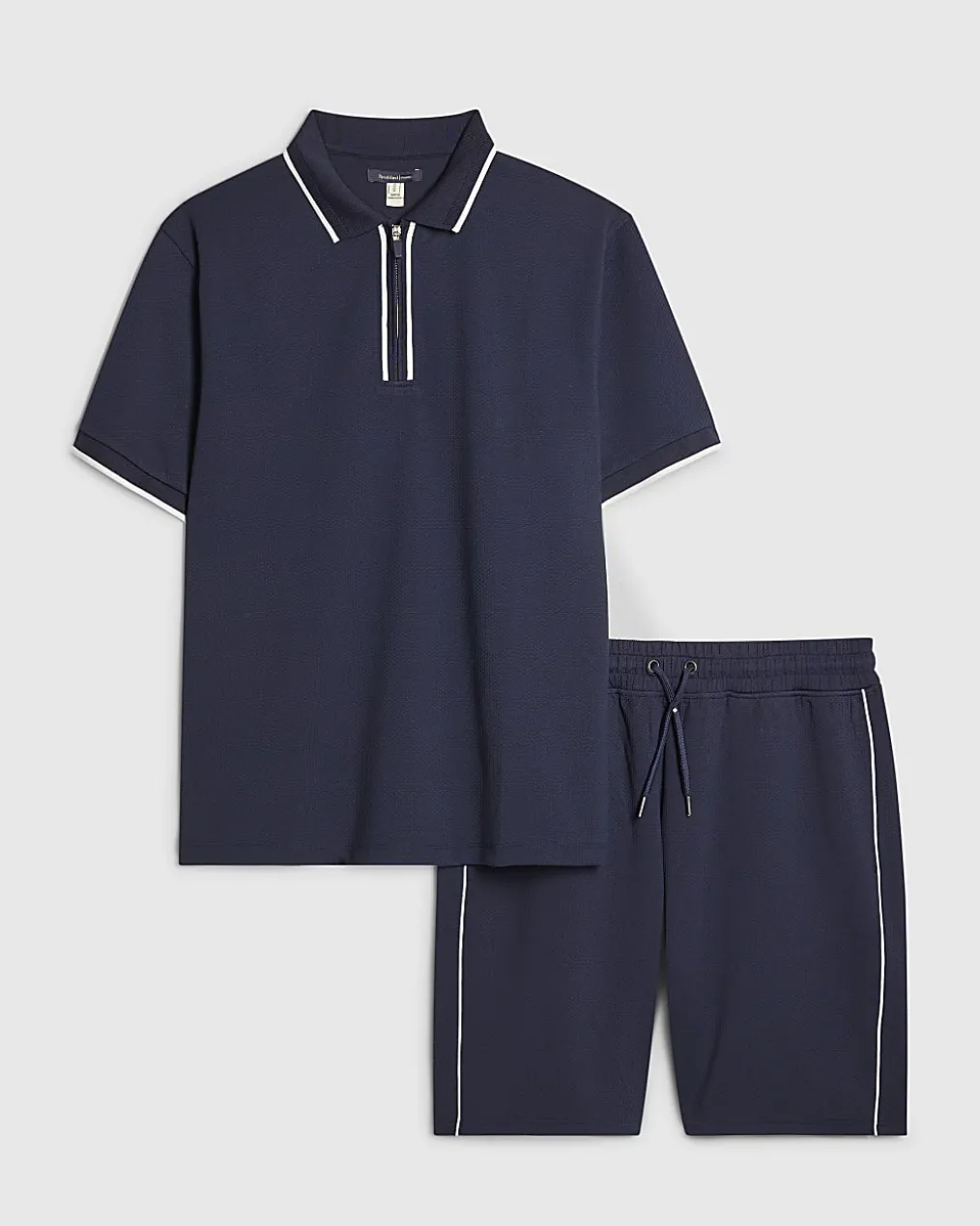 Navy Slim Fit Polo Shirt And Shorts Set