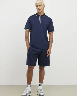 Navy Slim Fit Polo Shirt And Shorts Set