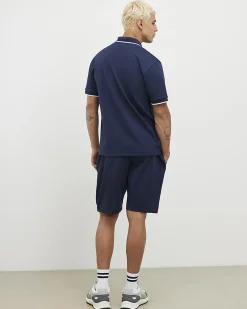 Navy Slim Fit Polo Shirt And Shorts Set