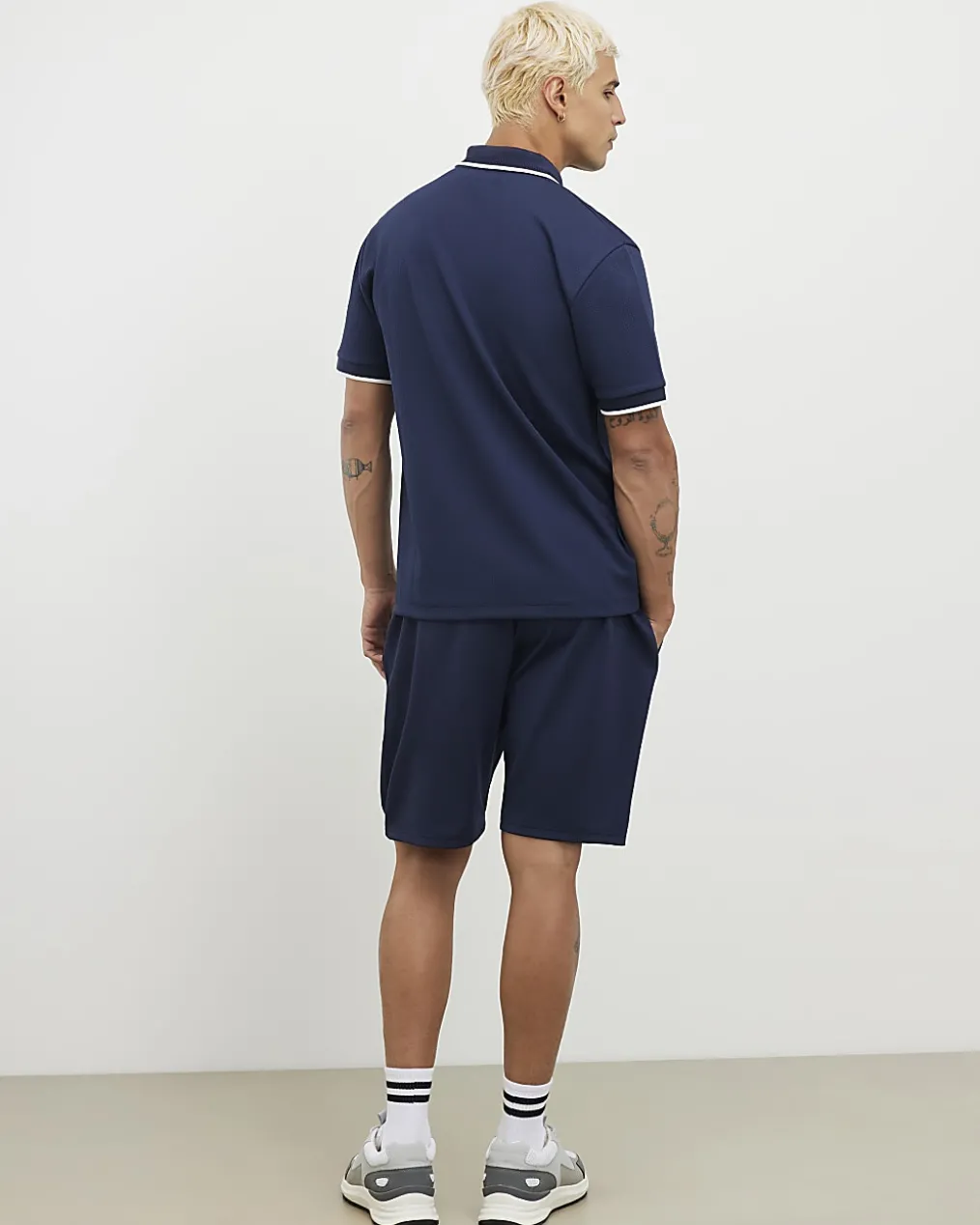 Navy Slim Fit Polo Shirt And Shorts Set