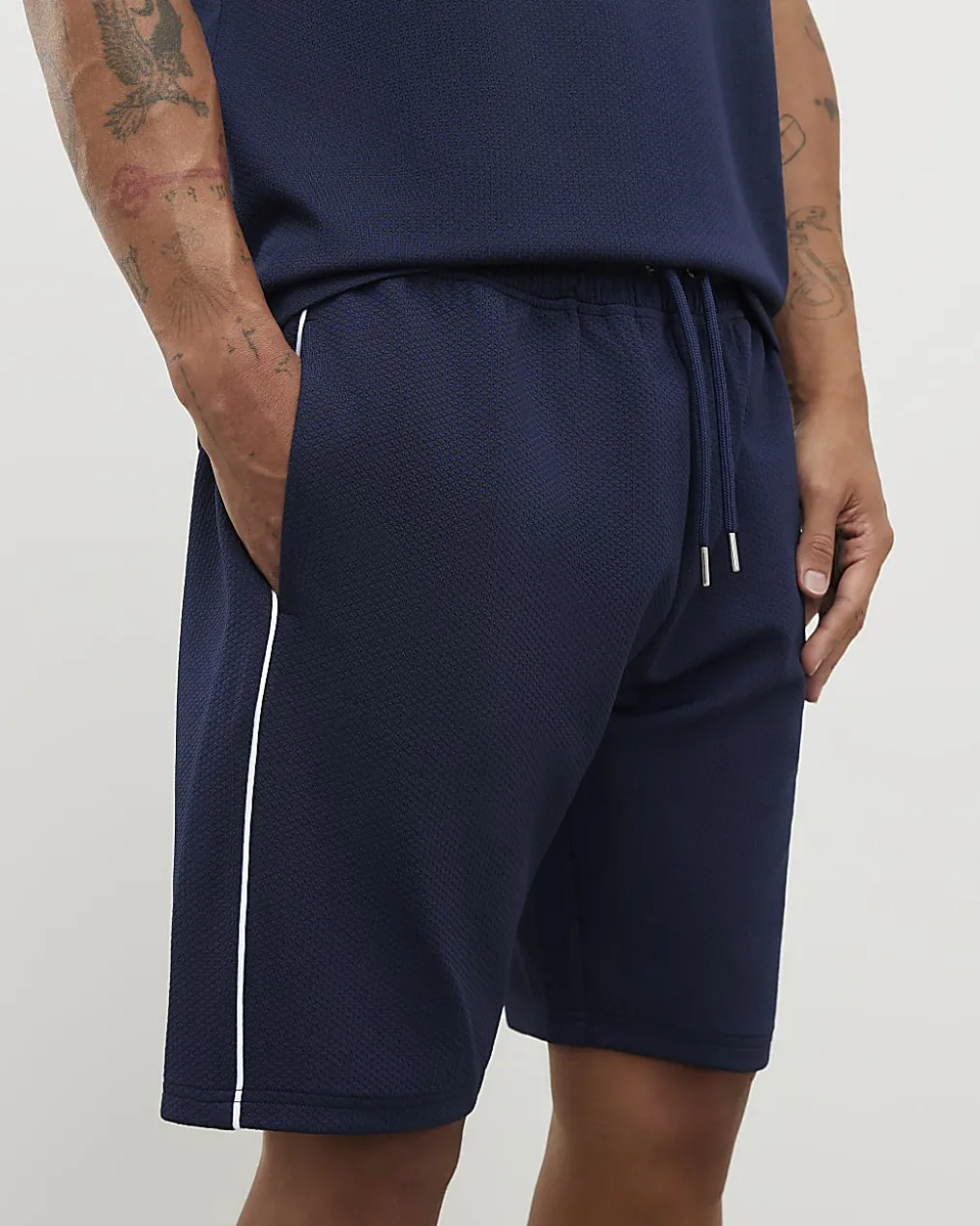 Navy Slim Fit Polo Shirt And Shorts Set