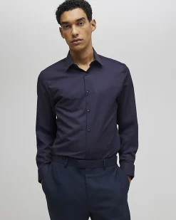 Navy Slim Fit Premium Cotton Blend Shirt