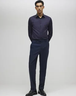 Navy Slim Fit Premium Cotton Blend Shirt