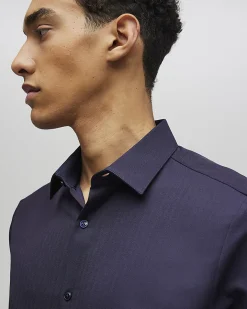 Navy Slim Fit Premium Cotton Blend Shirt