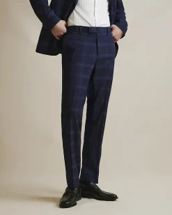 Navy Slim Fit Stretch Check Suit Trousers