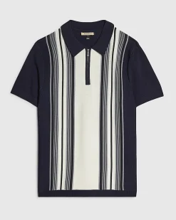 Navy Slim Fit Stripe Colour Block Polo Shirt