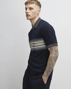 Navy Slim Fit Stripe Polo Shirt