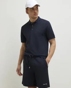 Navy Slim Fit Textured Lightweight Polo Shirt